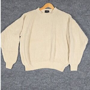 Finalist Cream Ribbed Knit Sweater Crew Neck Long Sleeve‎ Cotton Blend Women's L